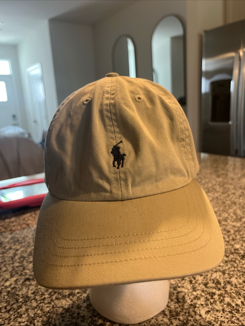Ralph Lauren Khaki Baseball Cap with Black Polo Emblem